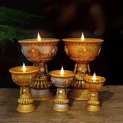 1pc Resin Rechargeable Candle Holder Tibetan Electronic Butter Lamp Buddhist Table Centerpiece Simulated Flame Home Decorative