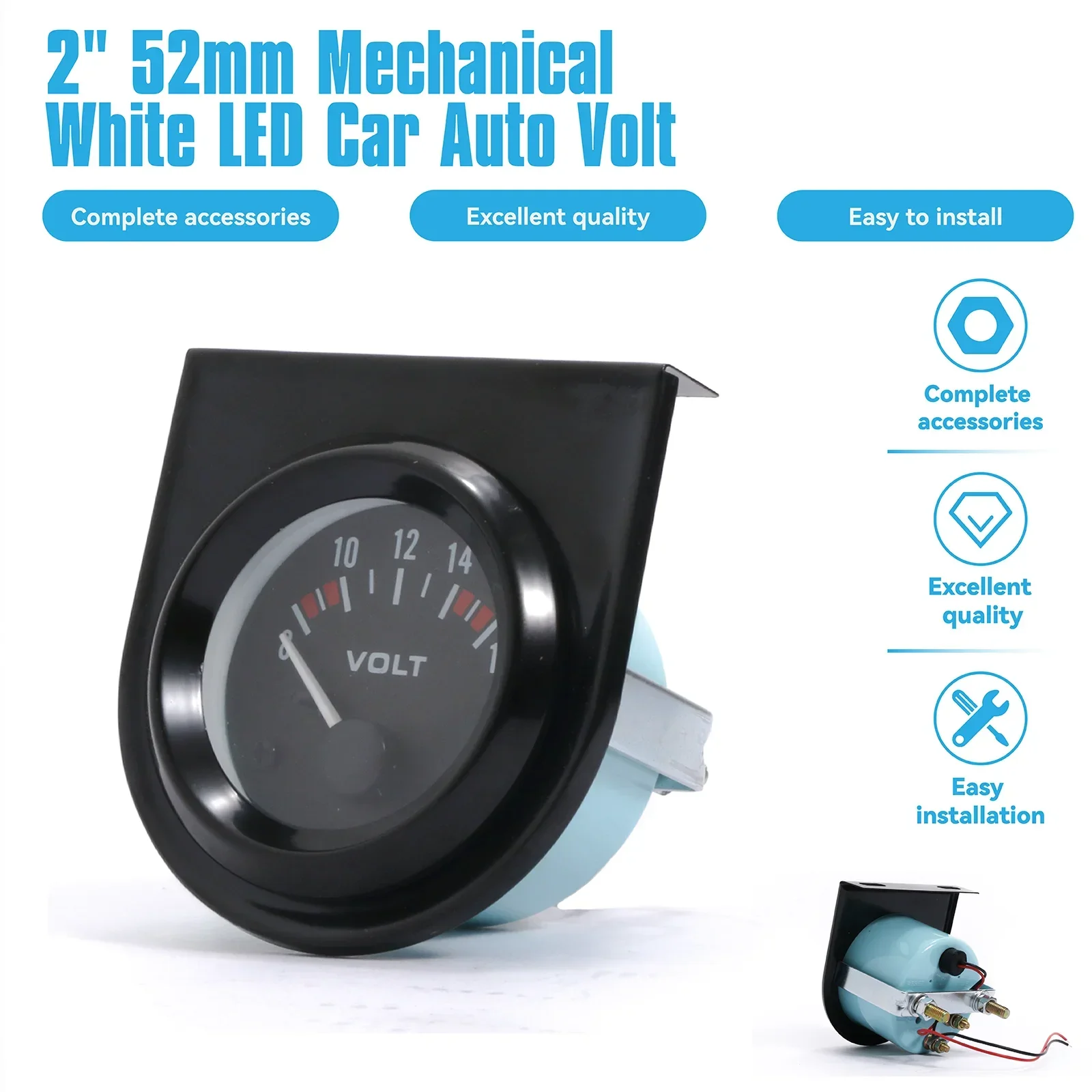 

Vehicle Meter 12V Automobile Car Gauge 2inch 52mm Voltmeter with Black Shell White LED Voltage 8-16V VOLTS for Car