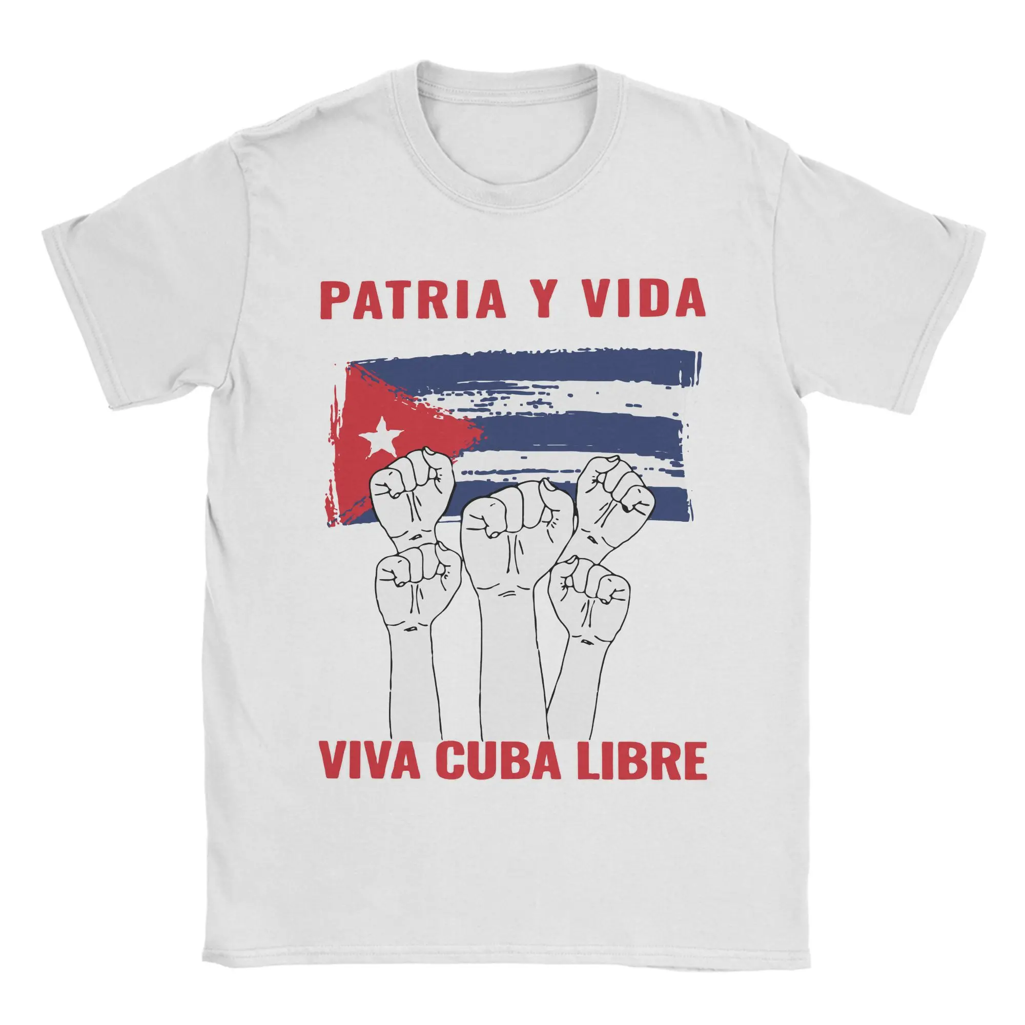 Novelty PATRIA Y VIDA VIVA CUBA LIBRE T Shirt Men's 100%Cotton Short Sleeve CUBAN FLAG Crewneck Summer Clothing
