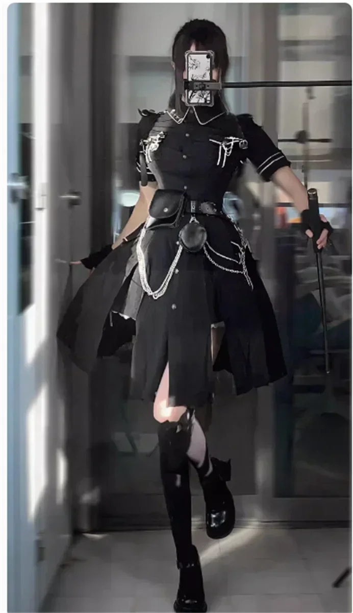 Personalizzazione hardcore autunno/inverno stile gotico scuro nero stile Lolita militare