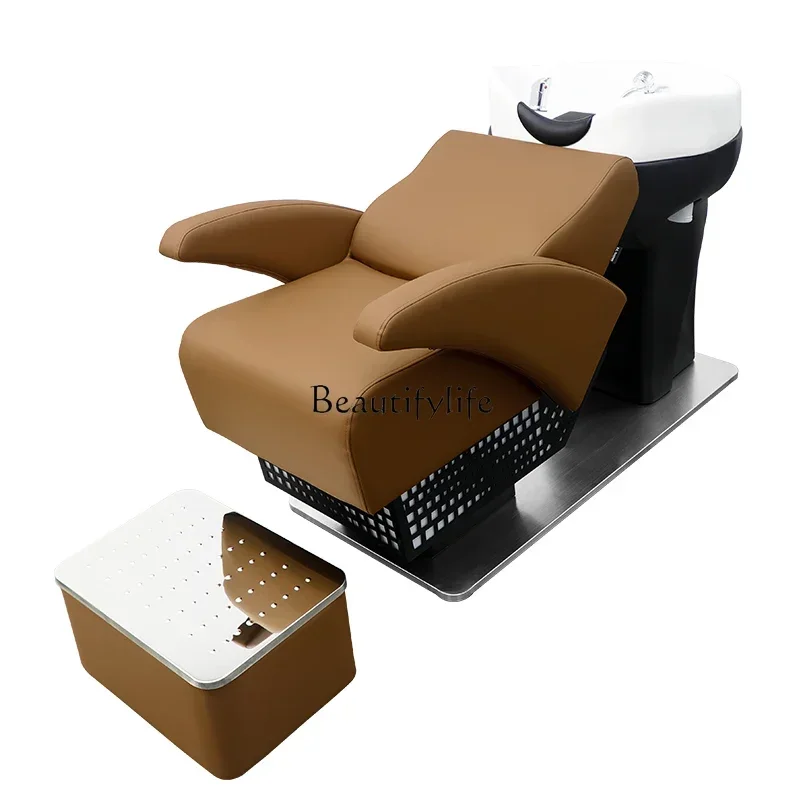 

Barber Shop Shampoo Chair Hairdressing Shop Ceramic Deep Basin Half Lying Flushing Bed Fashion Simple for Hair Salon