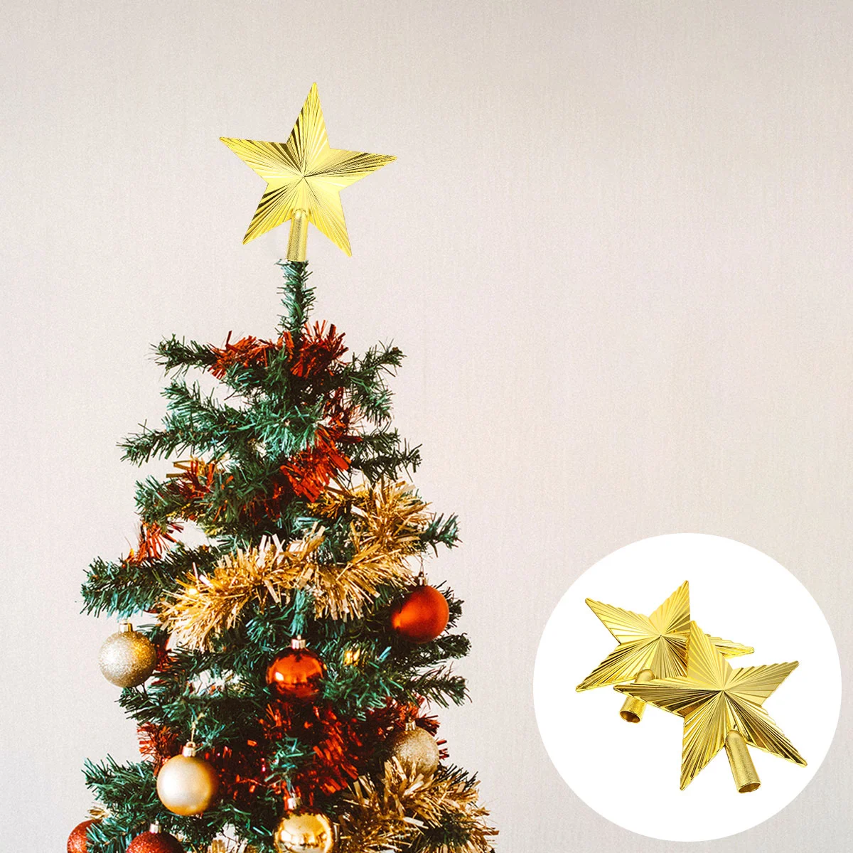 Decoraciones de felicitaciones para árbol de Navidad, adorno de estrella superior, colgante de cinco puntas, guirnalda dorada, adornos gigantes, 2 uds.