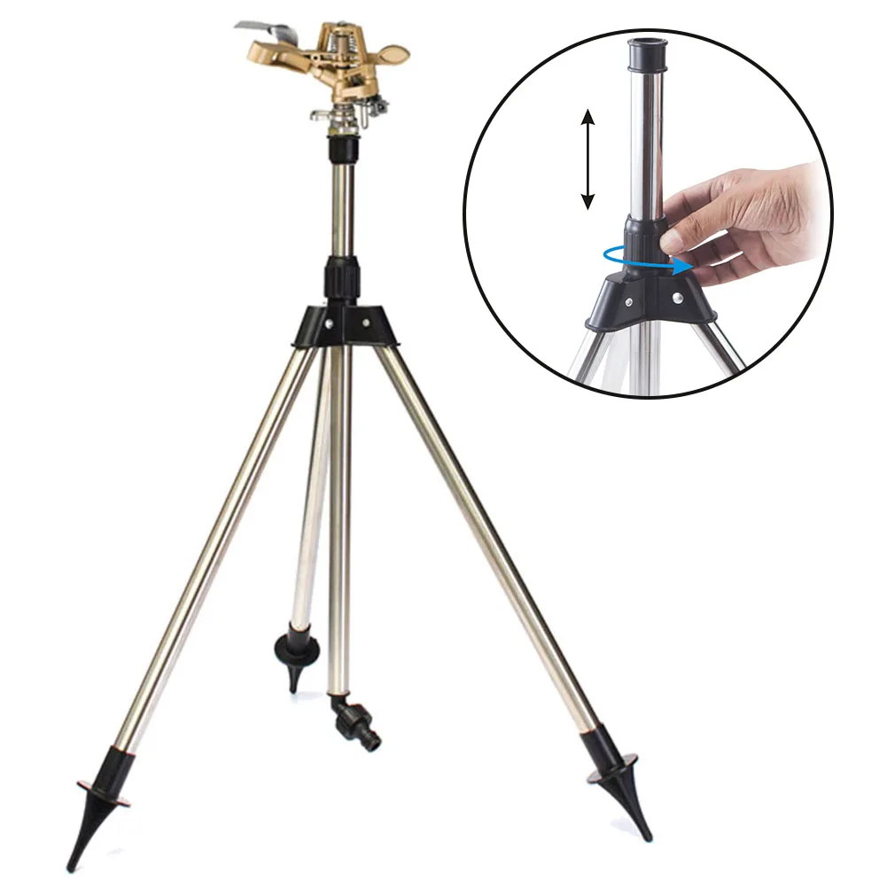 Metal Tripod Sprinkler with Telescopic Height and Rotating Spray for Enhanced Water Coverage in Gardens and Lawns