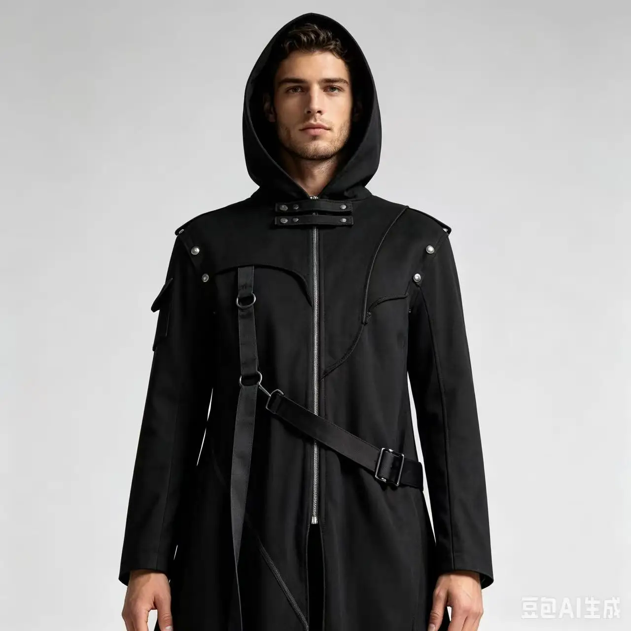 Vintage Halloween Steampunk Medieval Assassin Costume Adult Men Black Long Split Gothic Armor Tatting Woven Leather Coat