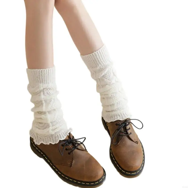 HX6F Kaus Betis Tengah Tanpa Rajut Kabel Putar Modis Penutup Atasan Bot Penghangat Ruffle Ruched Berlipat untuk