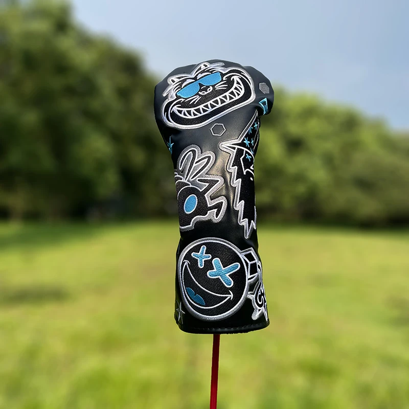 Wizard and Fat Cat Golf Club #1 #3 #5 Wood Head covers Driver Fairway Woods Cover Pu leather embroidery