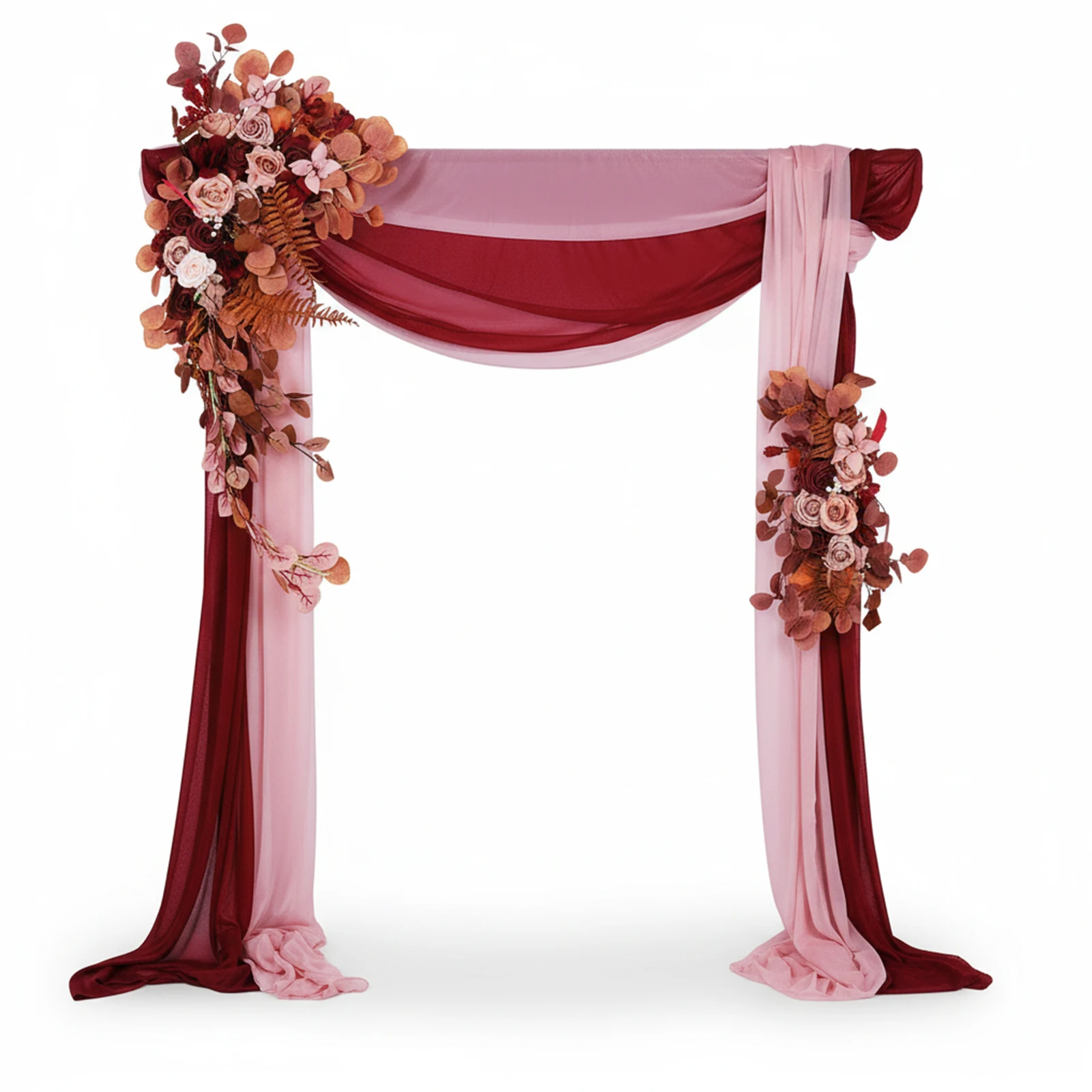 

Pack of 4 Artificial Arch Flowers Swag with Sheer Drapes Wedding Arch Artificial Flowers Kit for Reception Wedding