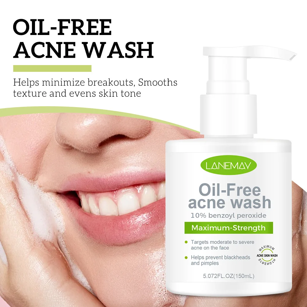 Oil-Free Acne Wash - 10% Benzoyl Peroxide Maximum- Targets Moderate to Severe Acne, Helps Prevent Blackheads & Pimples.