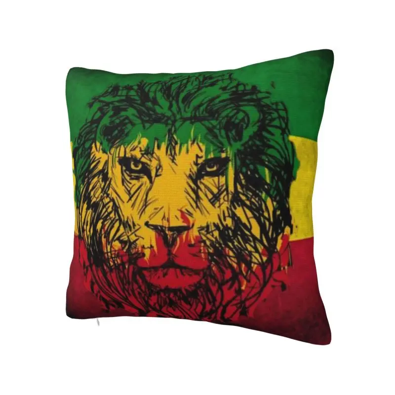 Lion Of Judah Rasta Jamaican Reggae Cushion Cover Polyester Rastafarian Art Throw Pillow Case For Sofa Home Decor Pillowslip