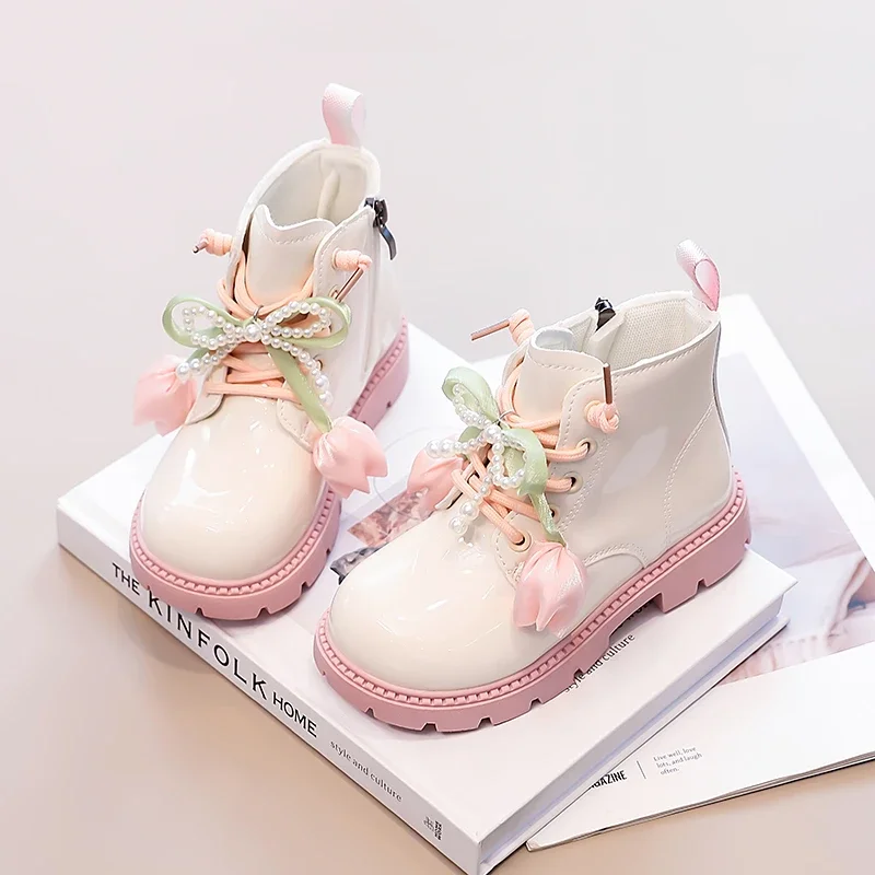 

Ботильоны для девочек, универсальные однотонные детские полусапожки, милые осенние новые детские ботинки принцессы с бисером, 202, мягкие круглые носки