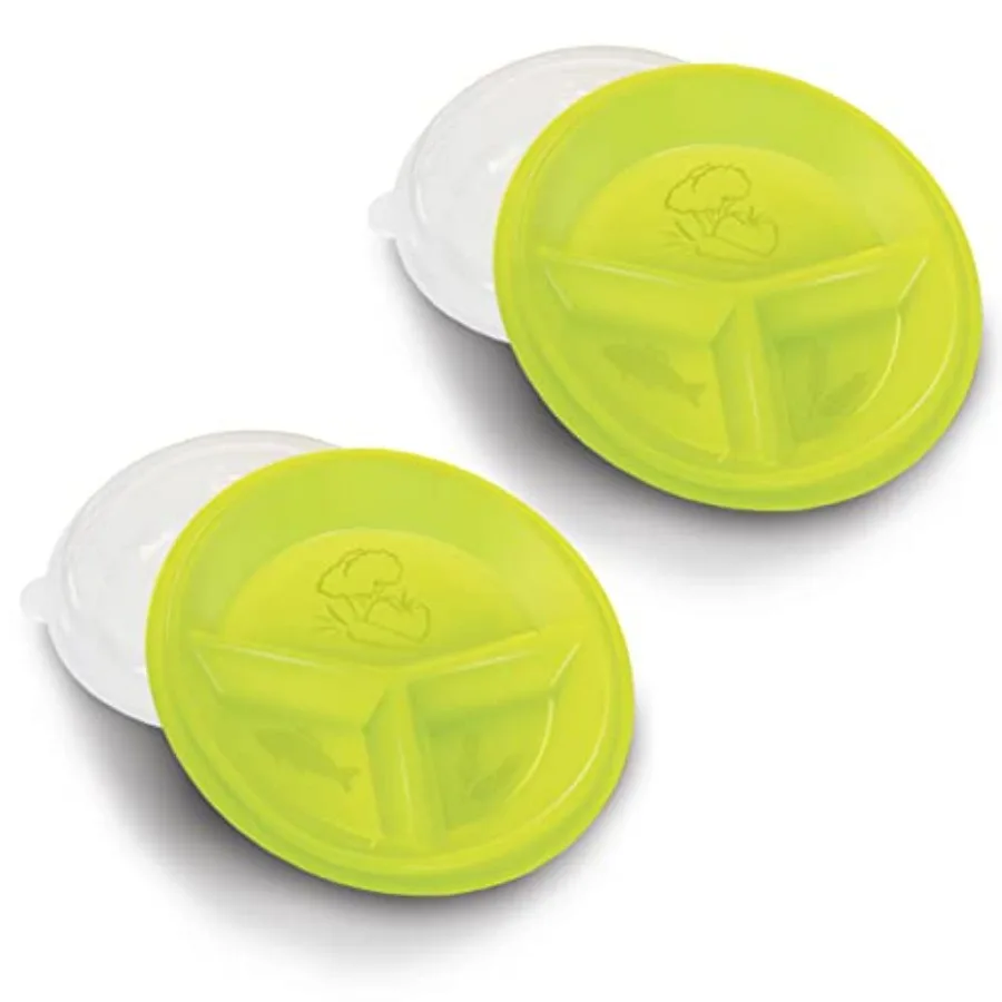 

2-Pack Portion Control Plate with Snap-On Lid 3 Marked Divided Sections Microwave and Dishwasher Safe Reusable and Durable