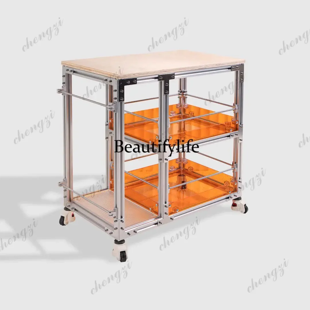 A55 Aluminum profile ocean plate tea cabinet Japanese trolley movable tea table acrylic rack side cabinet view 2