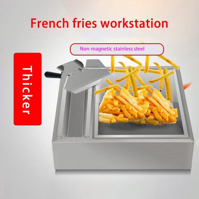 Poste de travail commercial pour frites, table de fonctionnement pour frites, acier inoxydable, contrôle de l'huile, précieux équipement de magasin de hamburgers, sans aimant