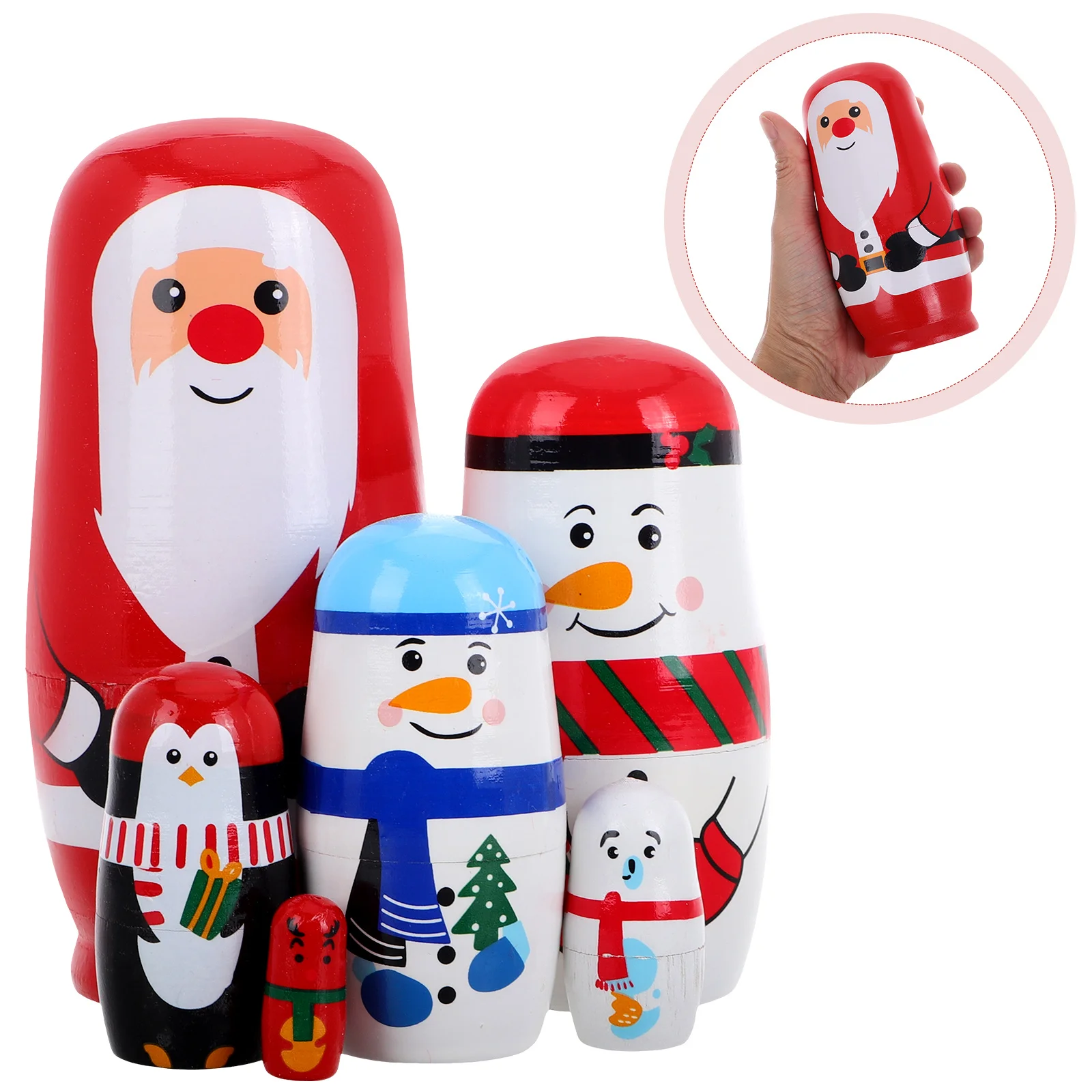 Christmas Wooden Stacking Dolls Nesting Party Favors Toys Ornaments Russian Animals for Kids