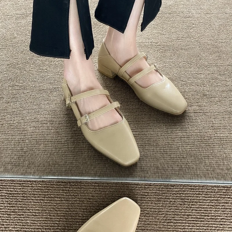 ماري جين أحذية للنساء ربيع جديد الضحلة كعب سميك حذا فردي للسيدات لينة ومريحة أحذية الزفاف الباليه Zapatos Mujer