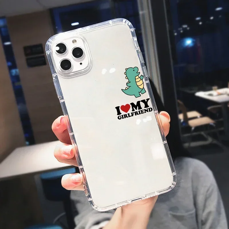 Cute Cartoon Dinosaur Couple Case For iPhone 15 Pro Max 14 11 13 12Mini SE20 7 8Plus X 16 XR Lover Paired Soft Clear Phone Cover