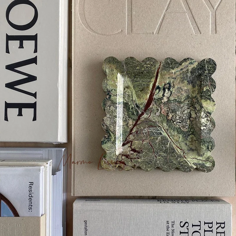 French Retro Rosso Marble Tray Korean Blogger Designer Ins Style Removable Travertine Stone Aromatherapy Plate