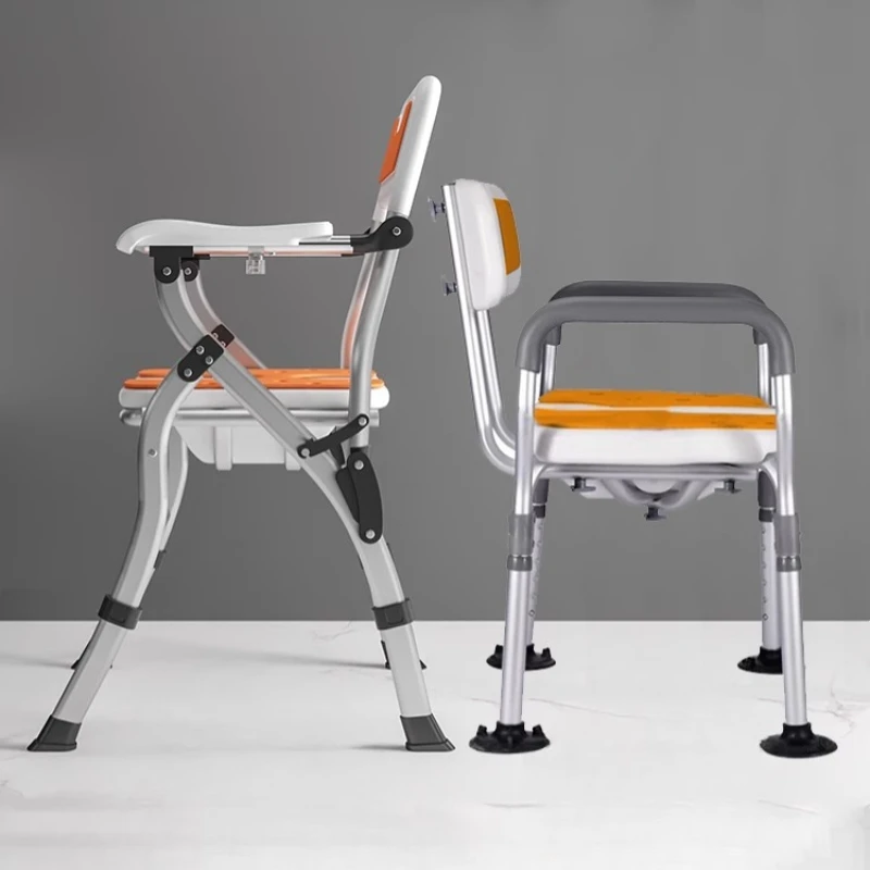 Shower Stool Foldable Adjustable Height Bath Seat Anti Slip Wide Seat Commode Chair for Elderly Disabled