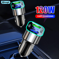 120W Dual USB Car Charger Lighter Quick Charge 3.0 Fast Charging LED Display Type C Car Phone Charger for Huawei Xiaomi Samsung