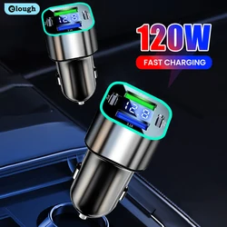 120W Dual USB Car Charger Lighter Quick Charge 3.0 Fast Charging LED Display Type C Car Phone Charger for Huawei Xiaomi Samsung