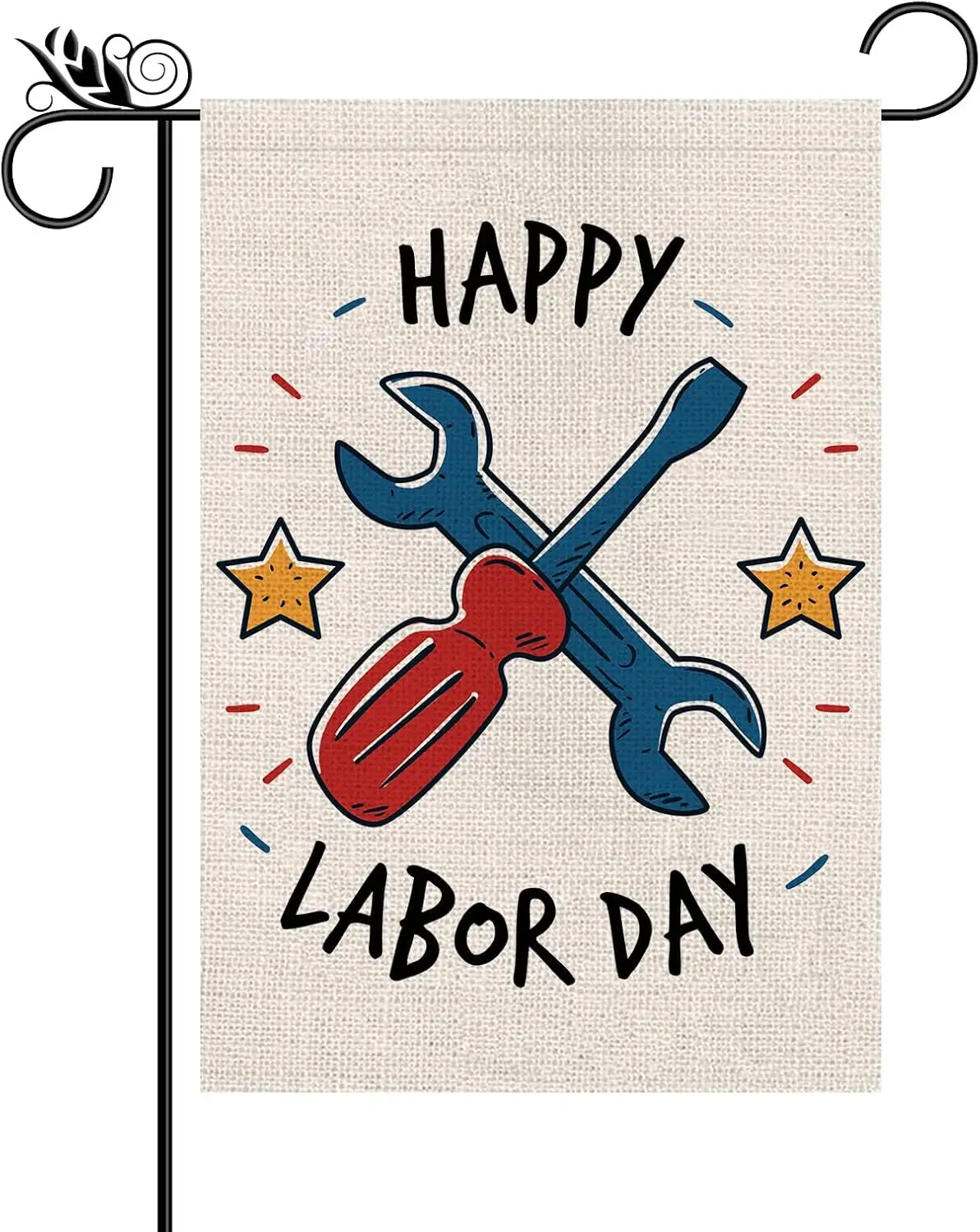 Happy Labor Day Garden Flag Working Tools Star Double Sided Vertical Burlap Flag 12.5 x18 Inch Labor Day Yard Lawn Outdoor Decor