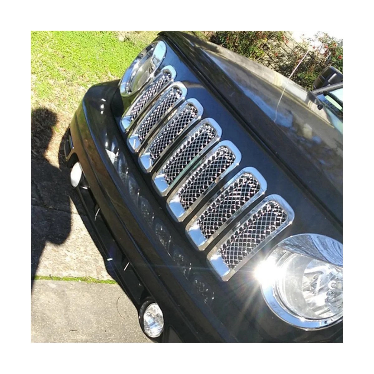 9Pcs Front Grille Mesh Trim+Head Light Cover Trim Bezels for Jeep Patriot 2011-2017