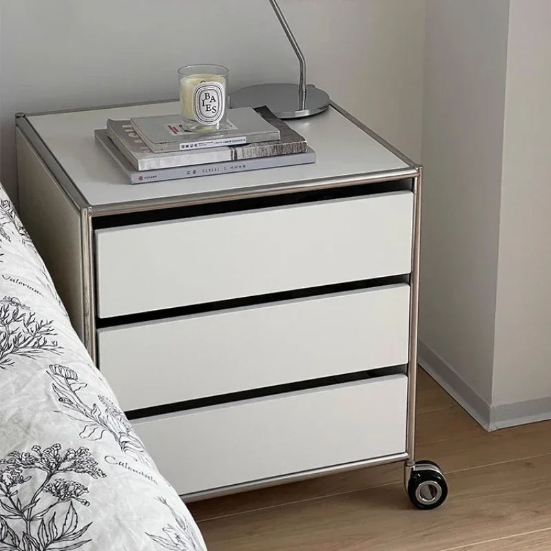Bedroom Bedside Storage Cabinet Tables Nightstands Side Table Stainless Steel Module Combination Wheel Rack Bedroom Furniture