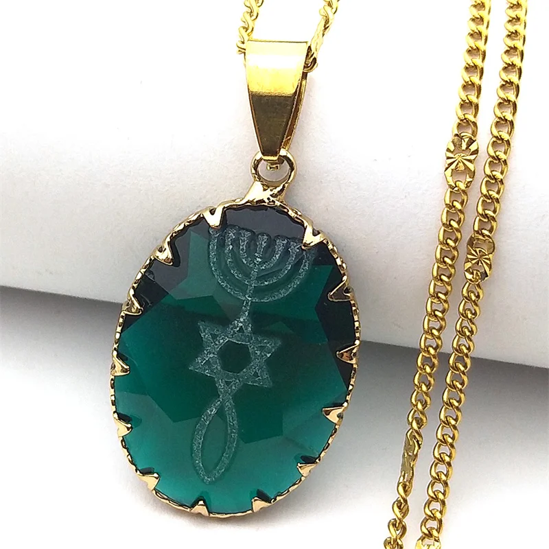 الشمعدان ستار ديفيد اليهودية ماجن يهوديكا العبرية الزجاج قلادة للنساء الرجال الفولاذ المقاوم للصدأ إسرائيل الإيمان مصباح مجوهرات هانوكا