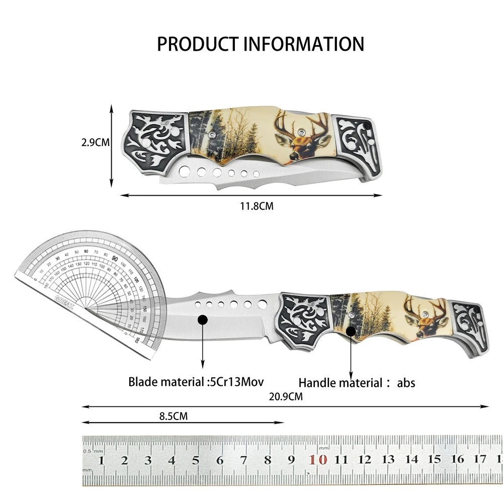 Outdoor Tactical New Pocket Folding Knife 5Cr13Mov Blade ABS Sika Deer Pattern Handle High Hardness EDC Tools Hunting Knives