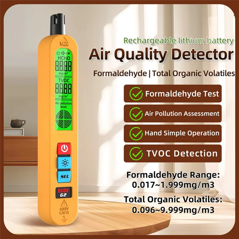 New-BSIDE G2 Air Quality Detector Formaldehyde HCHO TVOC Rechargeable Portable Auto Sound Light Alarm LCD Display Indoor And Tra