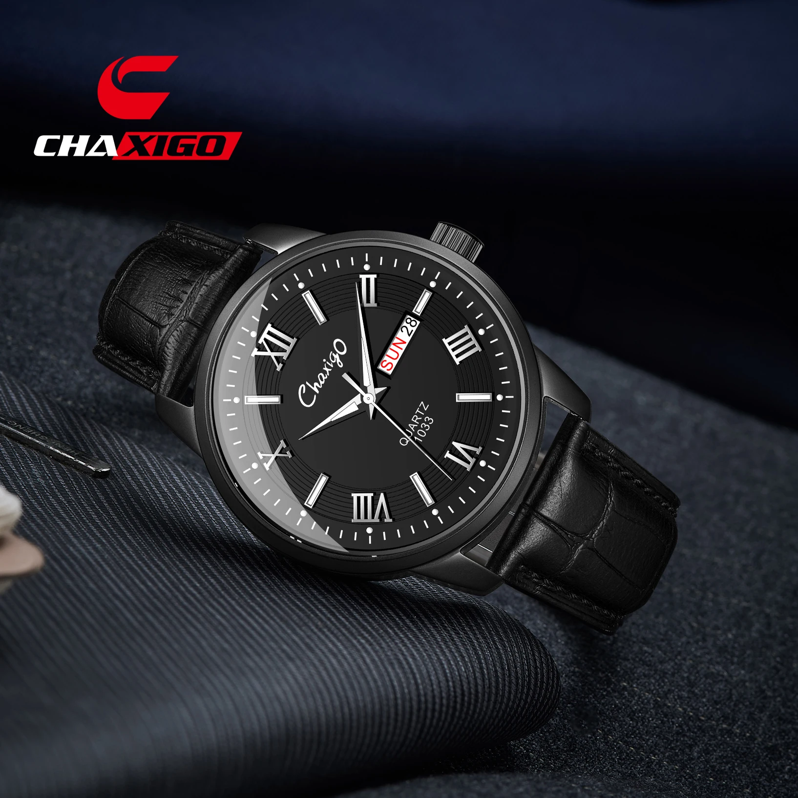 

CHAXIGO Men's Classic Leather Strap Watch 41.5mm Luminous Dial 30m Water Resistance Stainless Steel Case Dress Watch