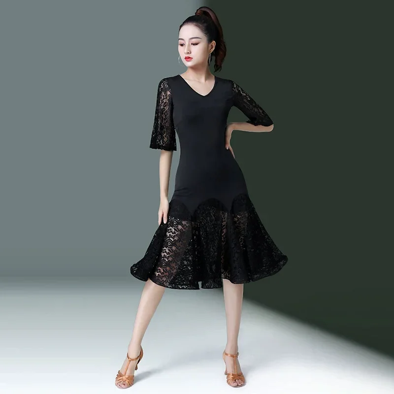 

Women's Latin Dance Training Dress, Sexy Ballroom Dance, Lace Slim Dress, Professional Competition Dress, Summer, Dancing Suit
