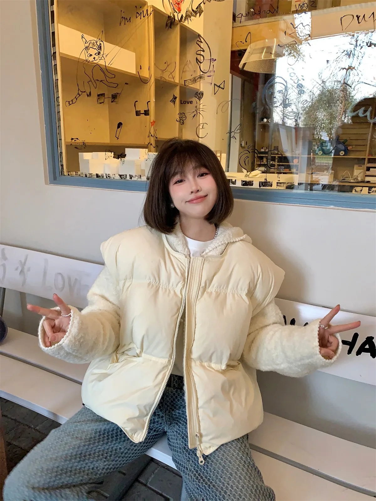 

Loose Thiened down Vest Women's Outerwear round Ne Svel Winter Warm Straight Cut Commute Sle White Du Feather