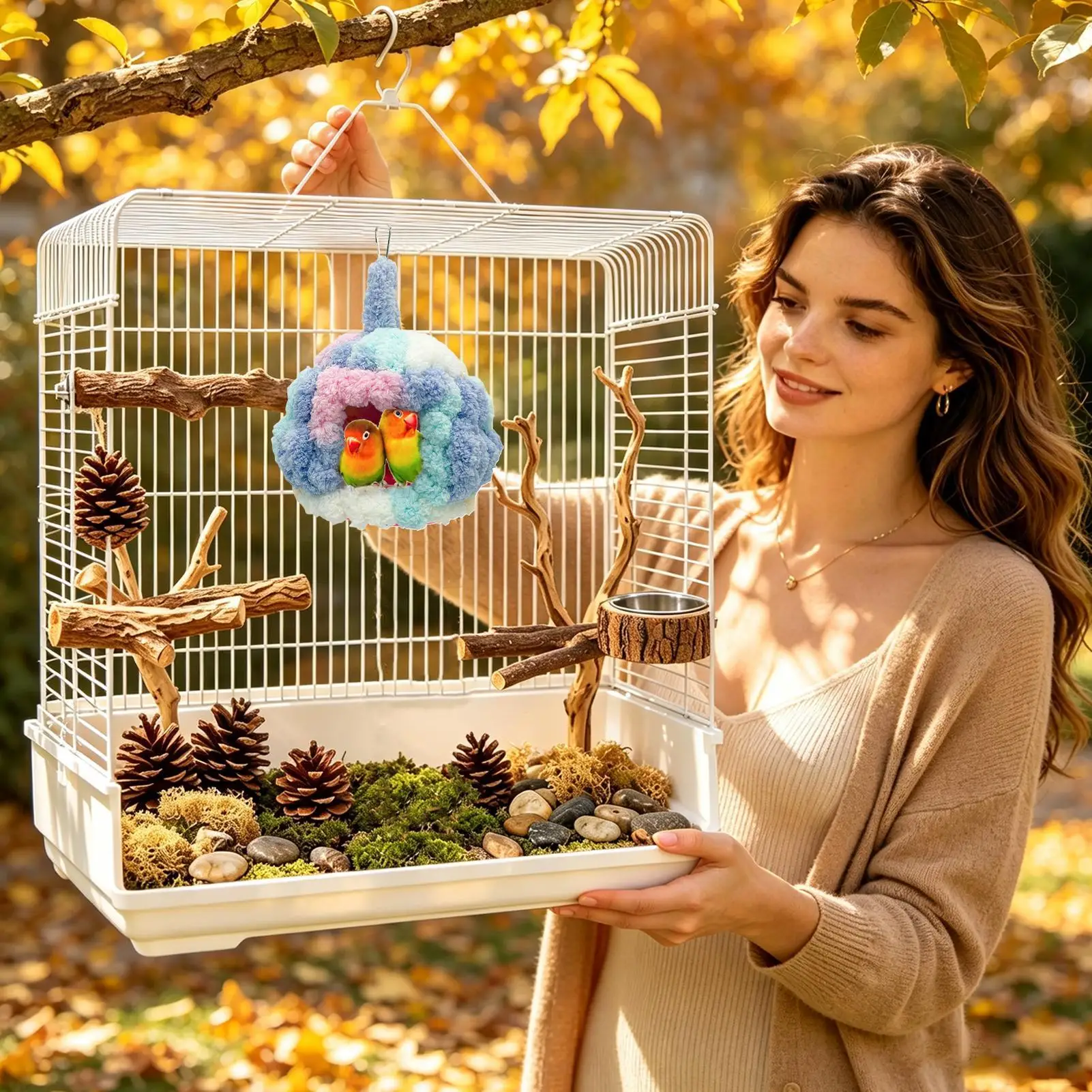 Parakeet Nest Anti-chew Frame Warm Winter Breeding Shelter With Soft Pad Hangable Washable Bird Breeding Nest For Conure