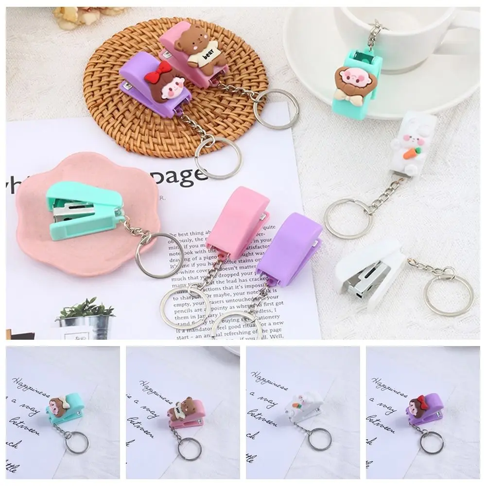 Cartoon Mini Stapler Cute Mini Student Stationery Stapler Keychain School Office Supplies Gift Staples Binding Tools