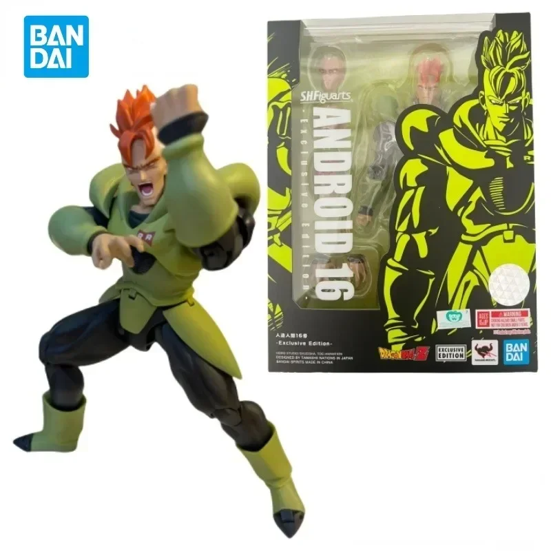 In Stock Original Bandai Dragon Ball SHF Sdcc Android 16 Anime Action Figure Genuine Assembly Collectible Model Toy Holiday Gift