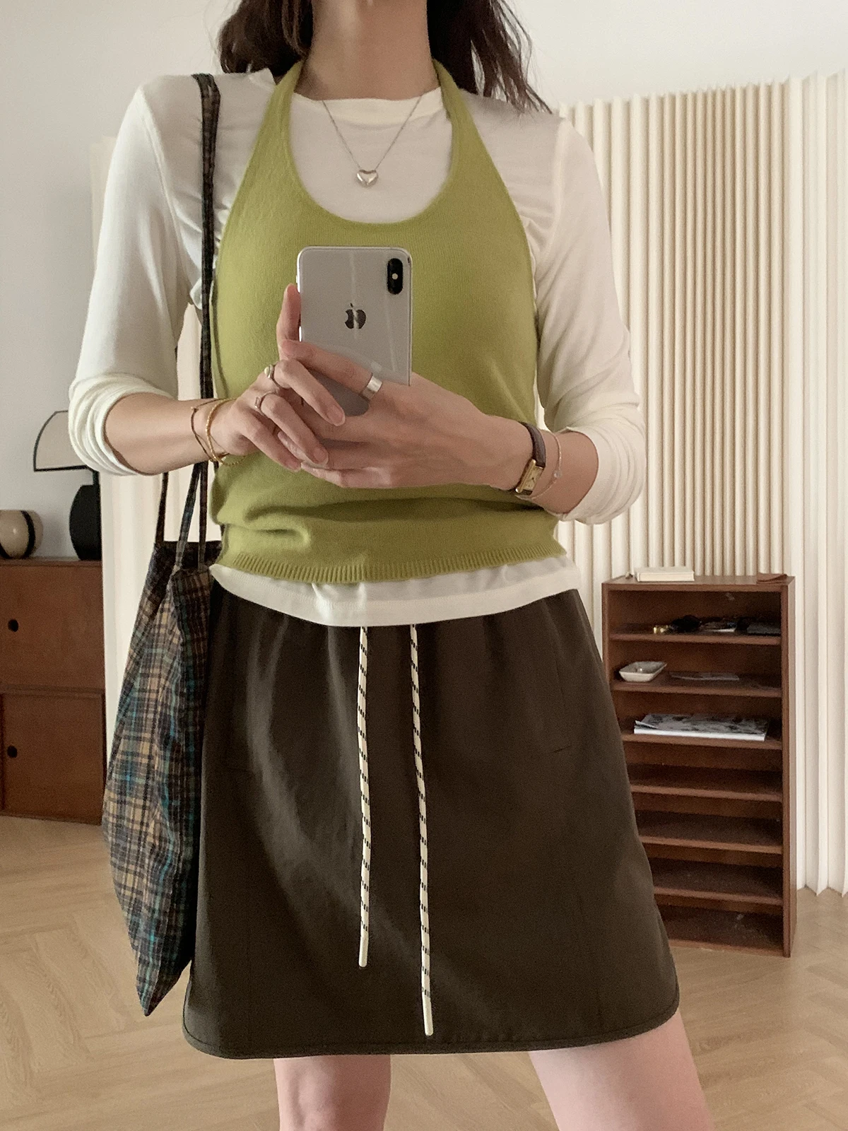 

Корейский многослойный вязаный жилет из чистой шерсти для женщин, модный осенний укороченный топ с U-образным вырезом