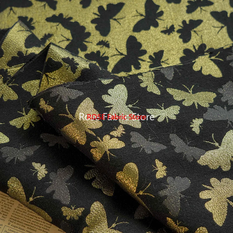 

1 meter Golden Butterfly Retro Jacquard Fabric Elegant Women's Dress Coat Skirt Decorative Sewing Fabric