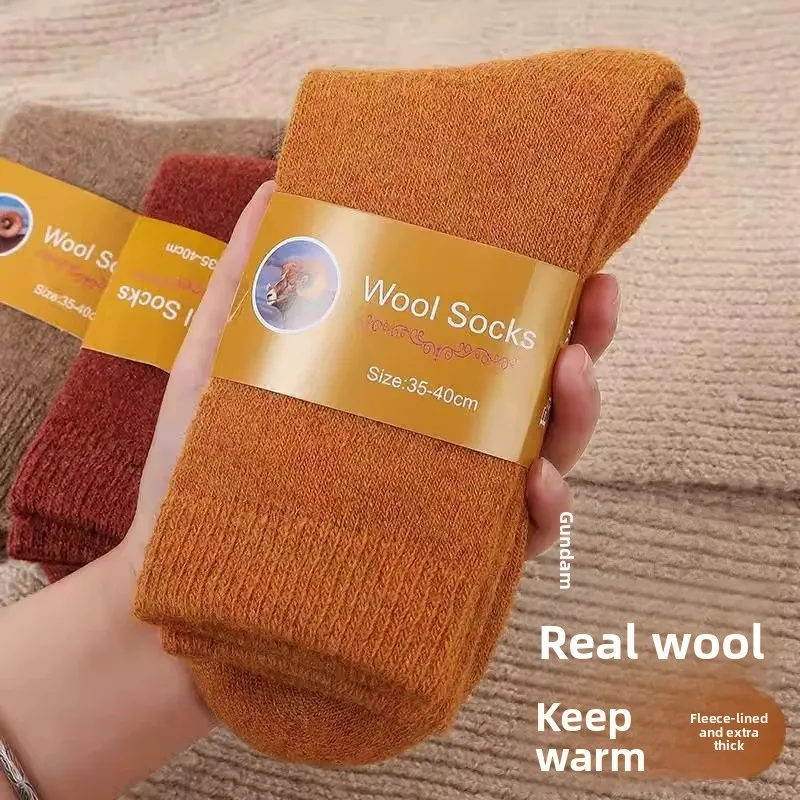 

Thiened True Wool Sos женские зимние теплые пушистые полотенца на подкладке, напольные домашние тапочки до середины икры, зимние теплые зимние тапочки
