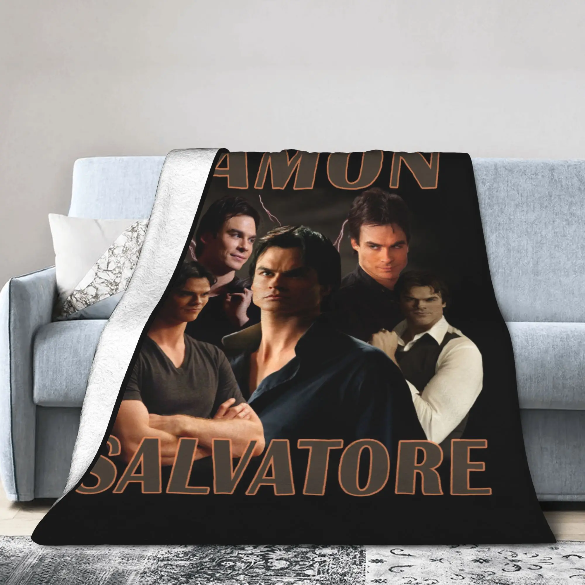 Damon Salvatore Blankets Fleece  Winter The Vampire Diaries Ian Somerhalder Tv Series Warm Throw Blanket for Sofa