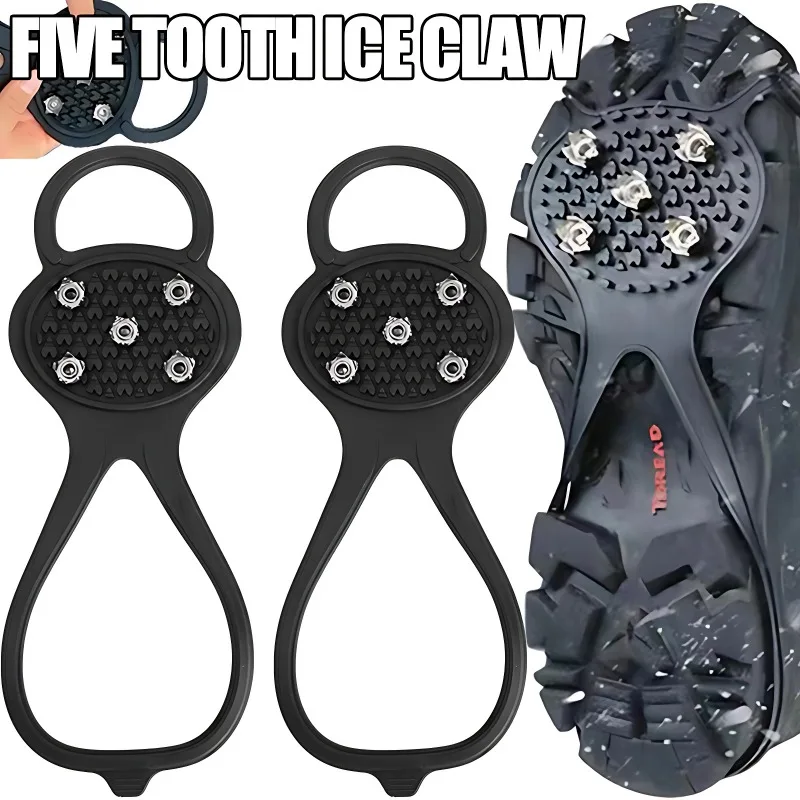 5 Teeth Anti-Slip Ice Gripper Shoes Boot Hiking Ice Climbing Shoe Spikes Chain Crampons Cover Non-Slip Outdoor Hiking Shoes Cove