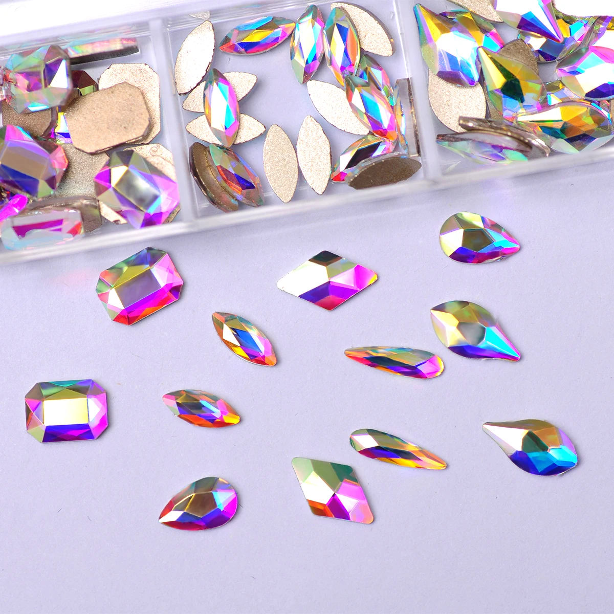 

Hot New AB Color 6 Girds Box-packed Rhinestones Glass Strass Nail Art Decorations Crystal Strass Accessories Glitter Nail Beauty