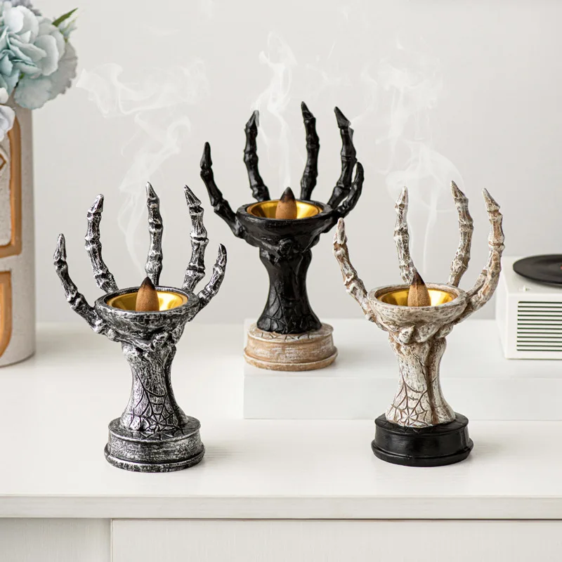 

Ghost Claw Hand Incense Burner Ornament Home Outdoor Halloween Tabletop Ornament Incense Burner Incense Seat Resin Crafts