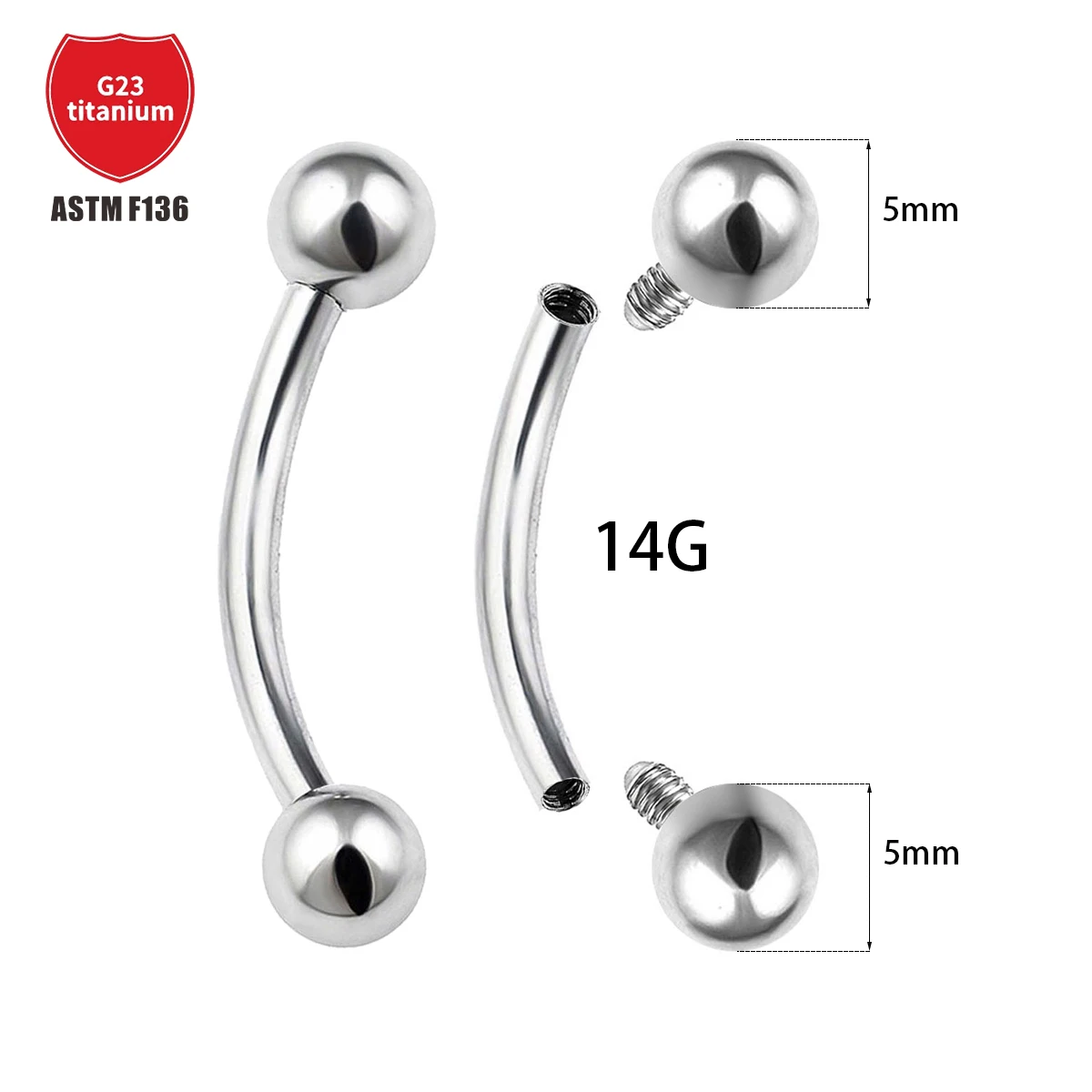 ASTM F136 Titanium Two Inner Teeth Navel Ring 5mm Ball Trend Fashion Umbilical Nail 14G Simple Puncture Jewelry