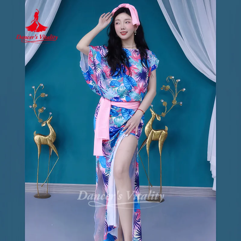 أزياء الرقص الشرقي النساء مخصص الراقية المطبوعة رداء الحجاب وشاح الورك 3 قطعة راقصة سعيدي شابي بلدي ممارسة الملابس