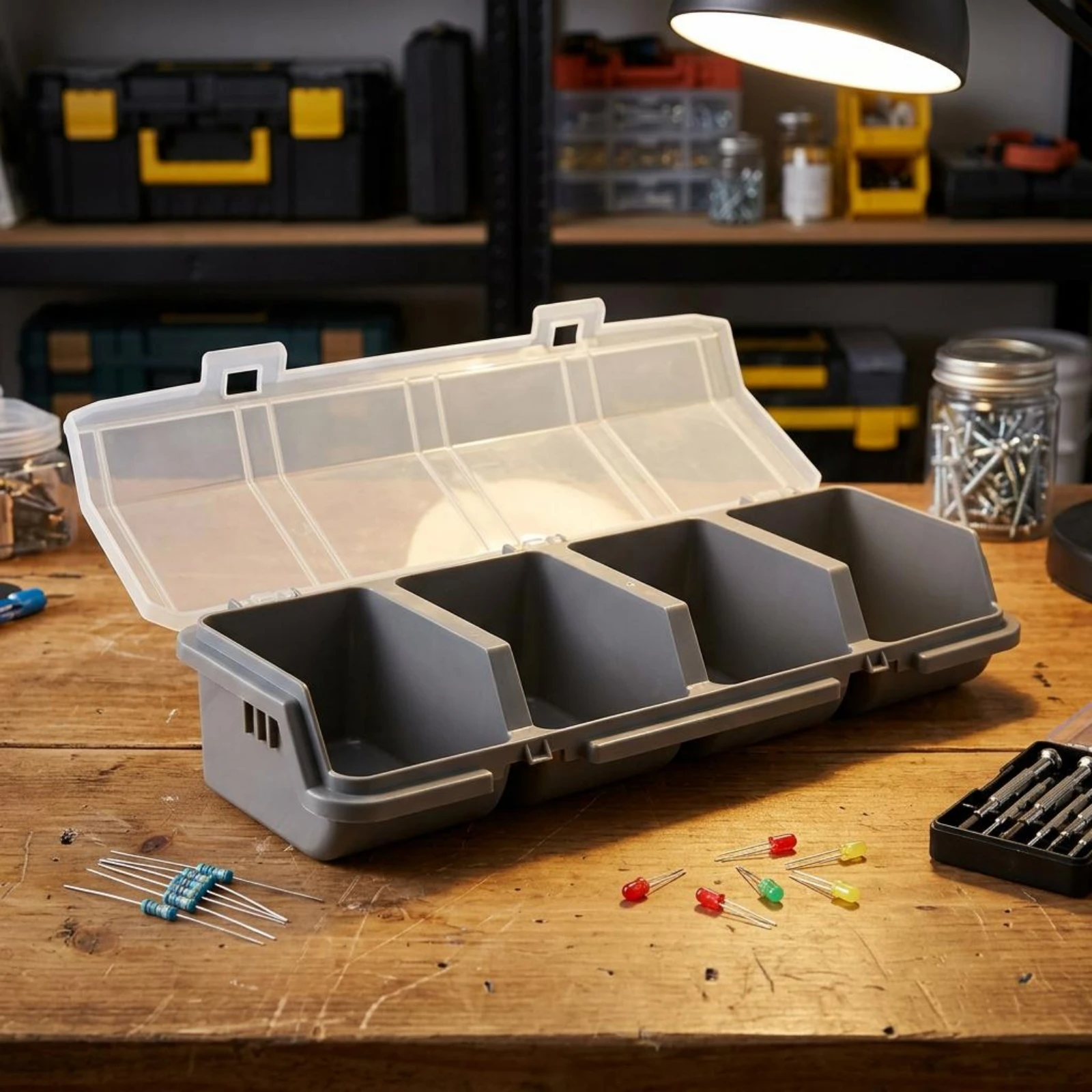 

Small Parts Organizer Snap Closure Divided Storage Box Compartment Storage Box Slim Design Secure Latch for Workshop, Garage