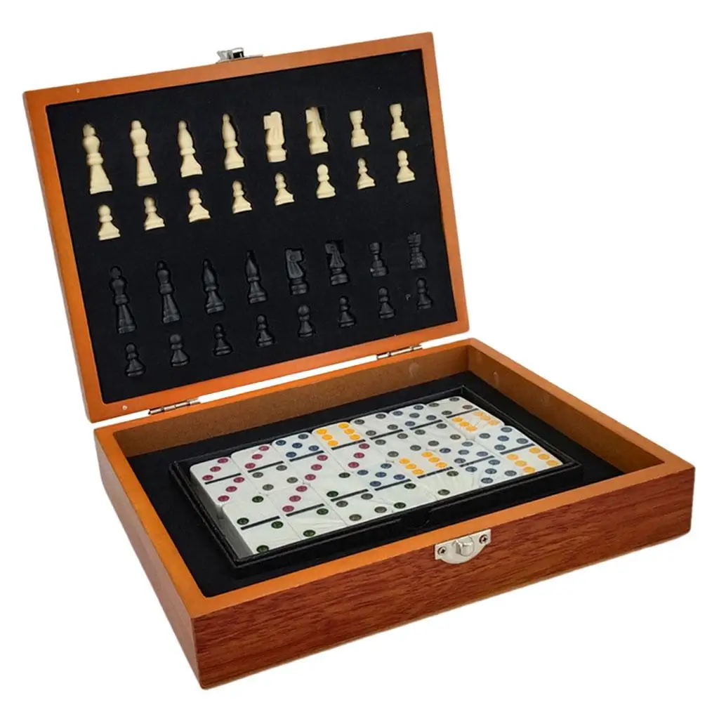 Schach- und Dominosteine-Set, Brettspiele, Unterhaltung, Schach, 4 cm, King-Size-Größe, tragbar, faltbar, Holzschach-Set für die Familie