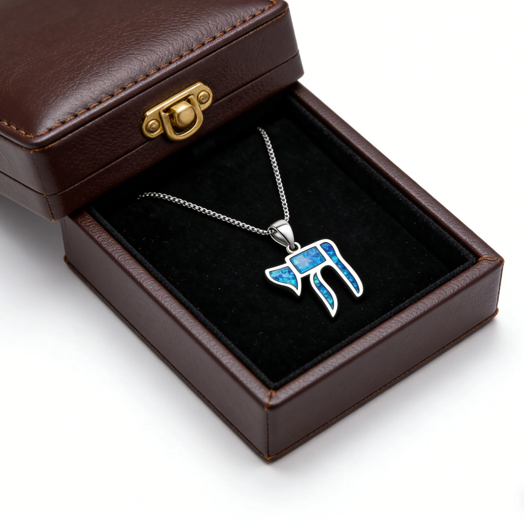 Hebräische Chai-Glücksanhänger-Halskette, jüdisches Symbol des Lebens, Schmuck, versilbert mit blauem Opal, einzigartiges bedeutungsvolles spirituelles Geschenk – Detail 10