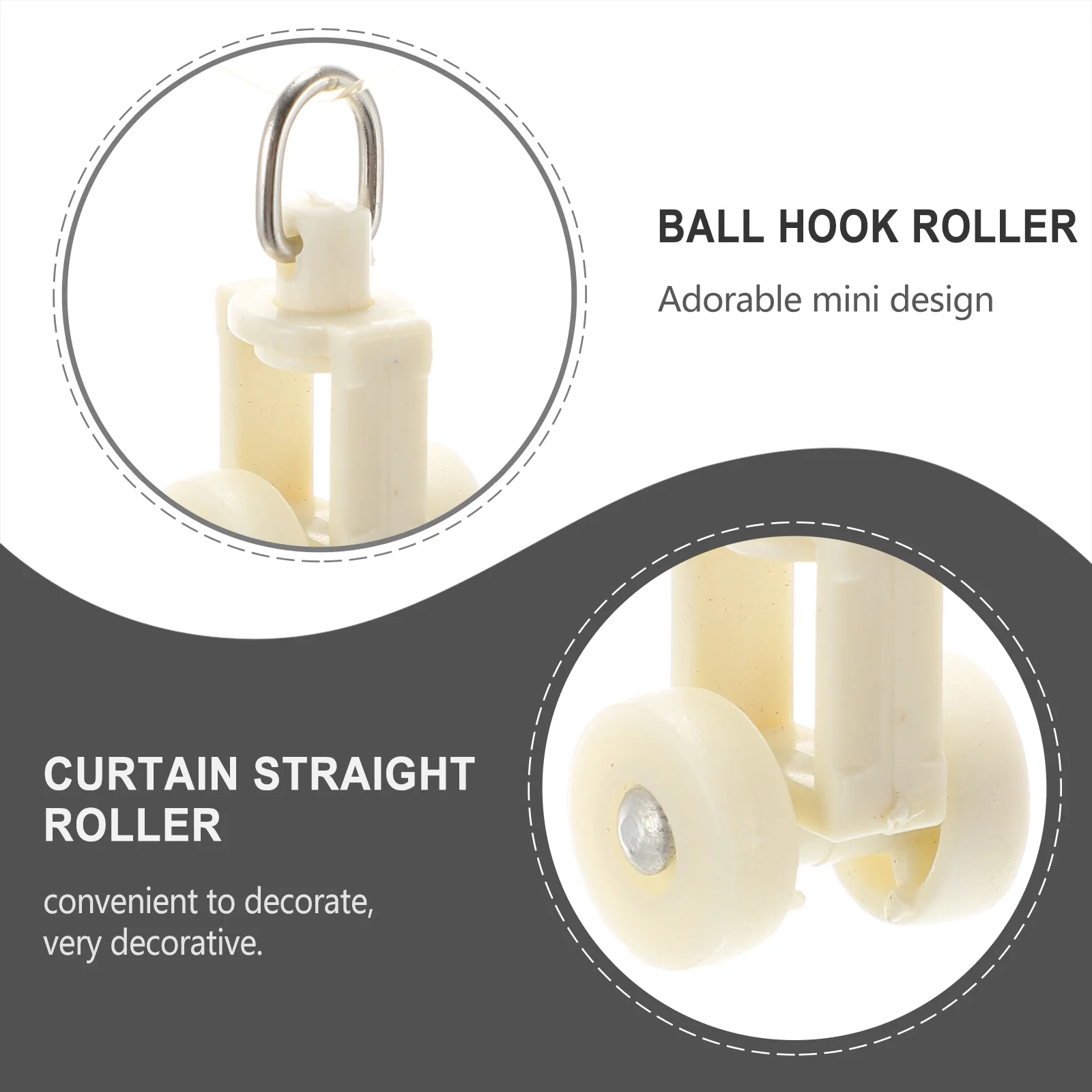 20 Pcs Hooks For Curtain Rods Roller Practical Connectors Sturdy Hooks Home Accessory Drapes Plastic Wheel with Rollers