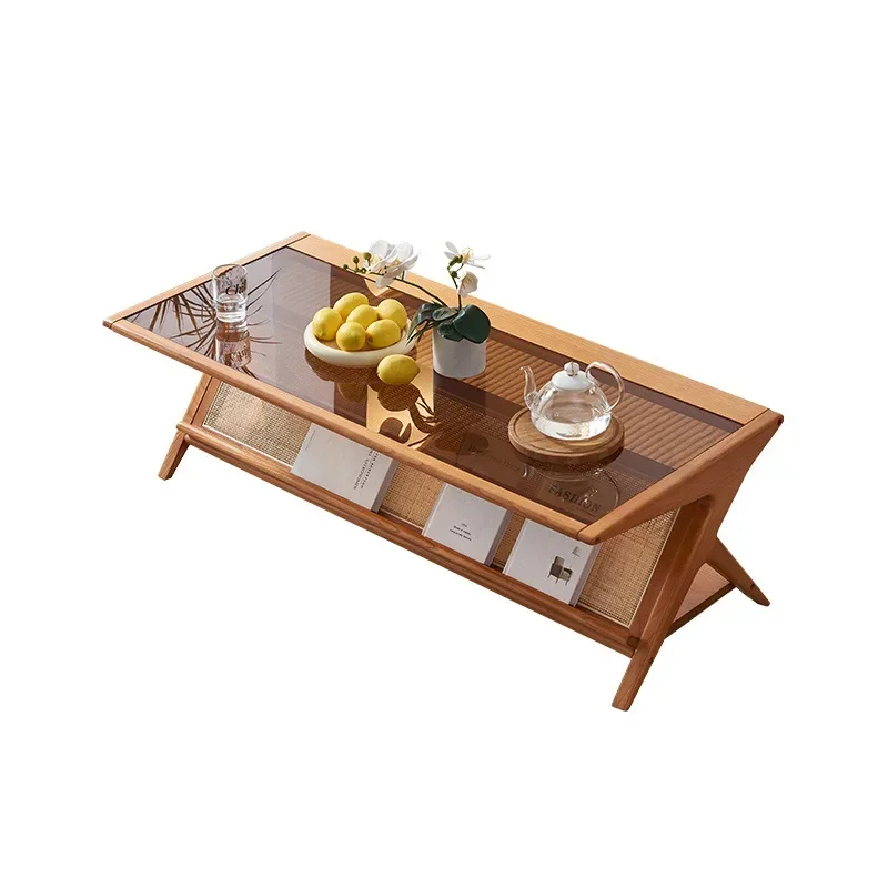Japanese-style rattan coffee table, rectangular household, simple wabi-sabi tea table in the living room